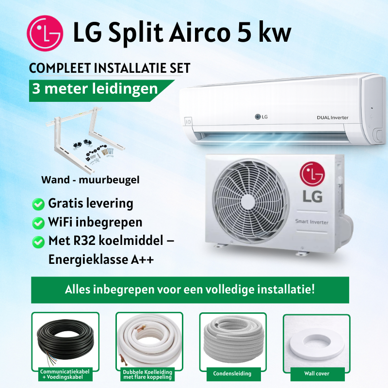 LG S18EC Airco Set 5 Kw  18000 btu – Compleet met 5m Wandmontage Set