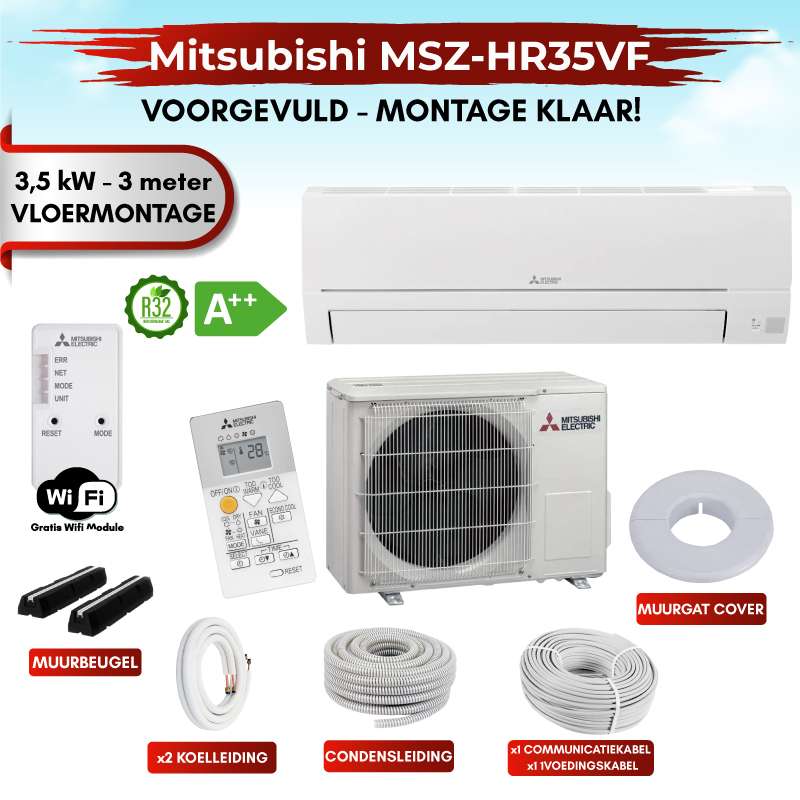 MITSUBISHI Zelfbouw airco met 3m vloer montage set MUZ-HR35VF _ MSZ-HR35VF